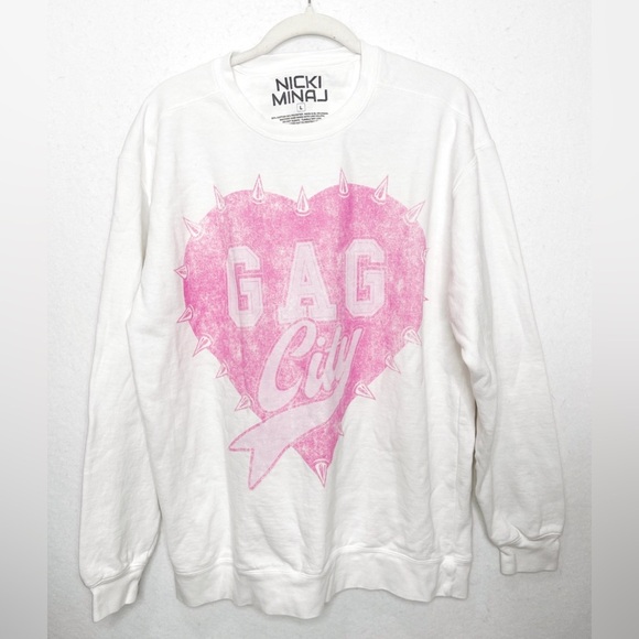 Nicki Minaj 2024 Gag City White Crewneck Pink Friday 2 World Tour Sweatshirt - Picture 5 of 7